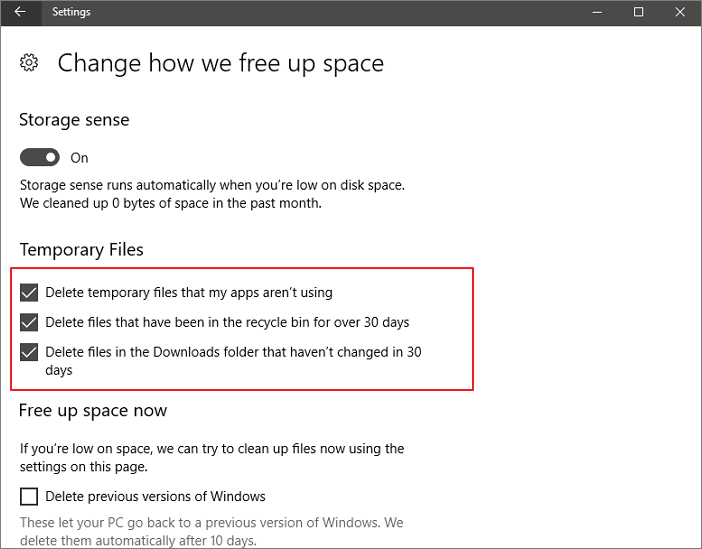 turn on auto delete temp files option