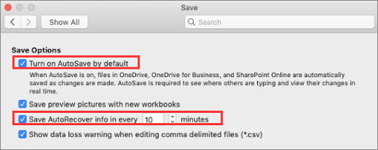 turn on autosave on mac