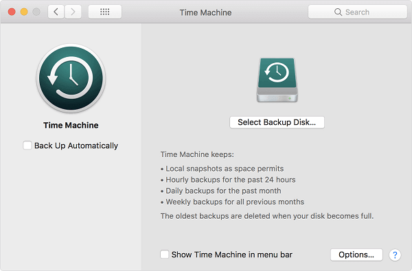 Back Up Mac to external disk via Time Machine