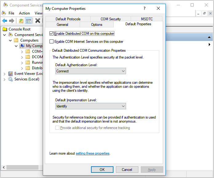 Fix the file is corrupt and cannot be opened - Change Component Services settings