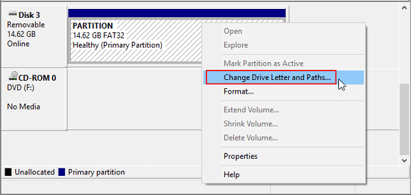 assign a drive letter to fix external hard drive not recognized after unplugging