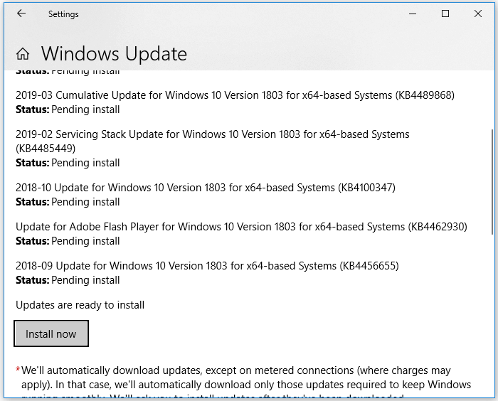 fix Windows 10 file sharing not working - check for updates