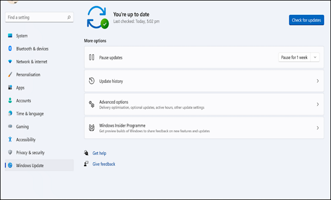 windows update panel