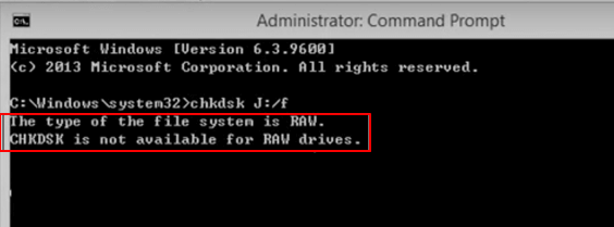chkdsk is not available for raw drives