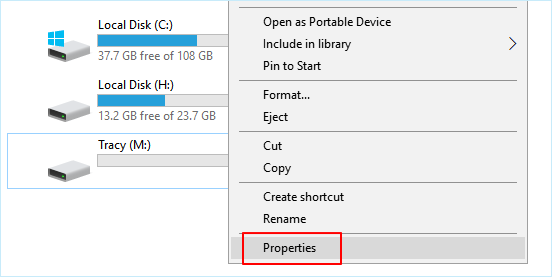 Go to device properties - Windows free pen drive repair software