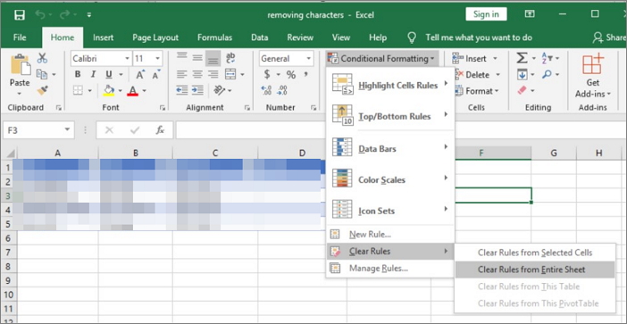 clear conditional formatting 