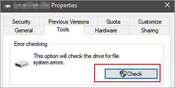 click check in the hard drive properties