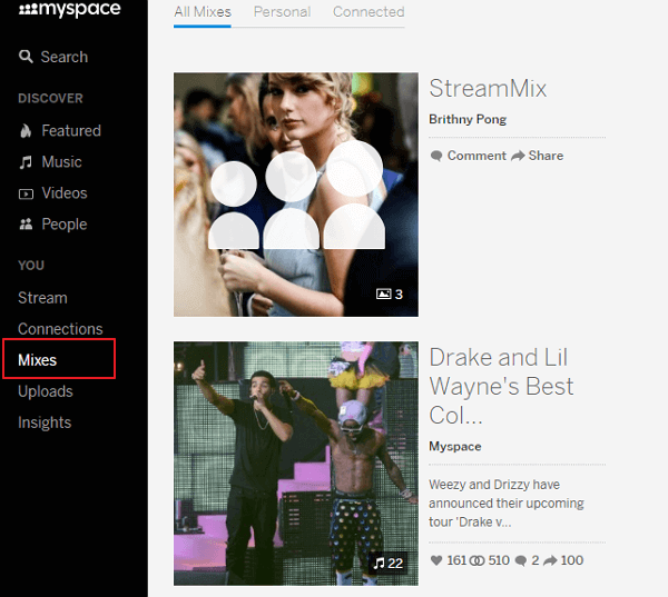 click on mixes to edit myspace pictures