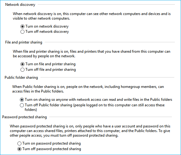 Change advanced network sharing settings.