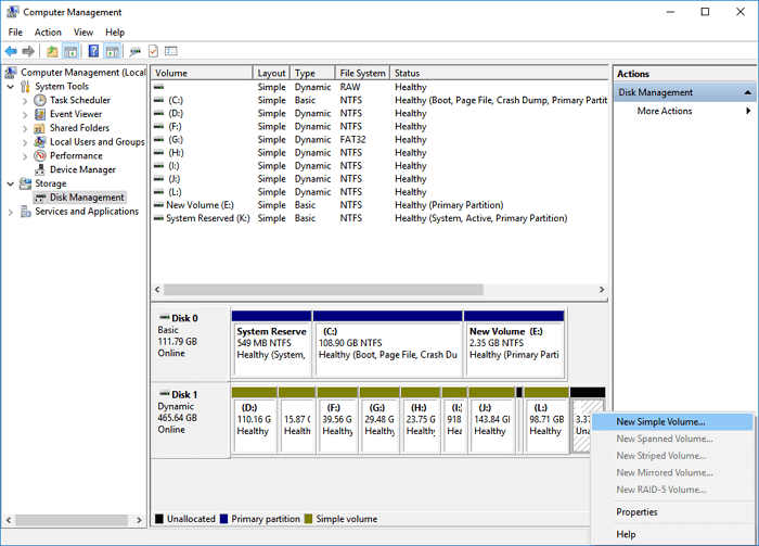 How to create a volume on a dynamic disk