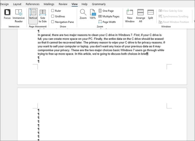 delete a word page at the middle