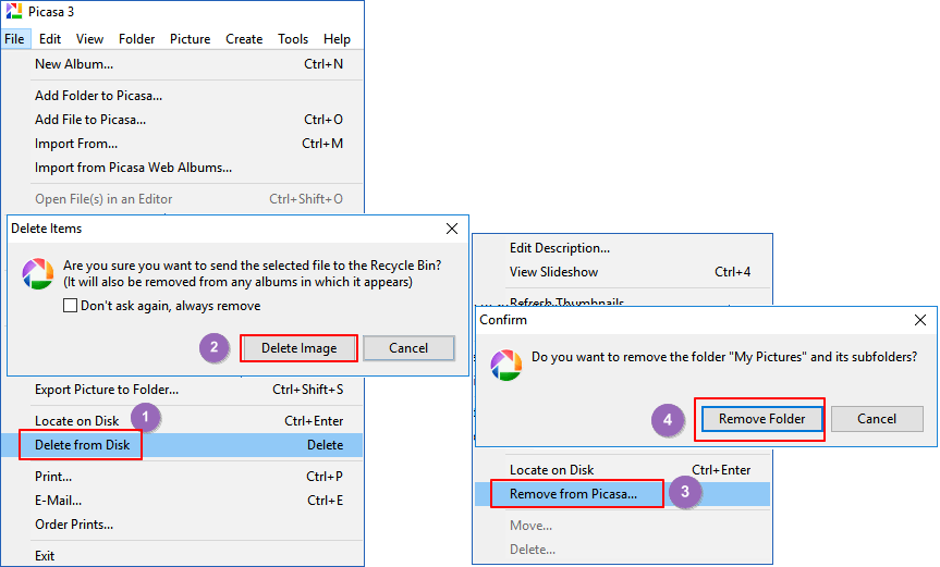Delete photos in Picasa.