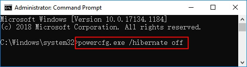 Disable hibernation in CMD