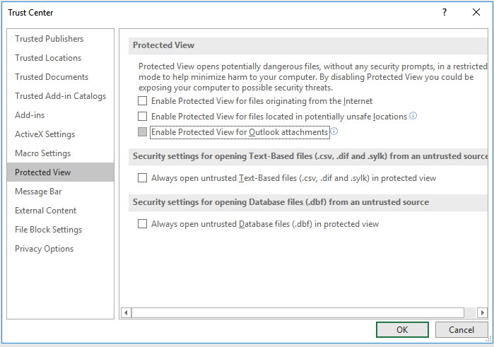 Fix the file is corrupt and cannot be opened - disable Protected View