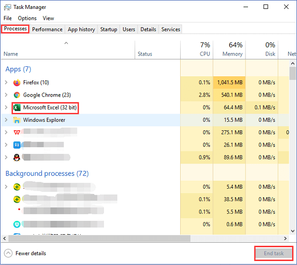 end task excel 