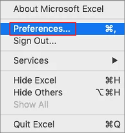 open excel in preference