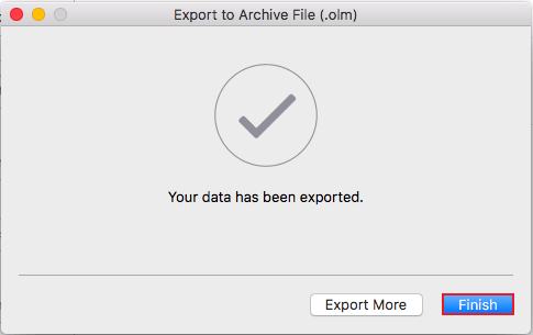 Finish exporting Outlook archive OLM file