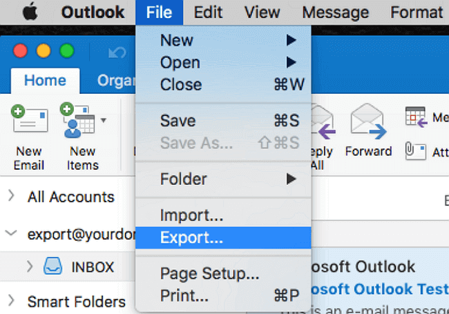 Export olm to back up Outlook 2016 on Mac.