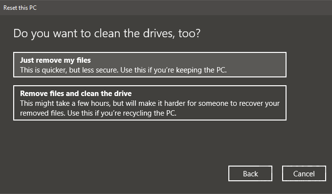 Reset This PC and select remove everything