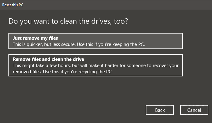 factory reset windows 10 step 4