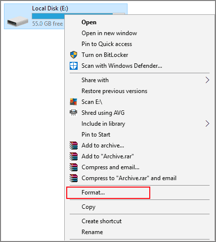 format raw usb stick in windows file explorer
