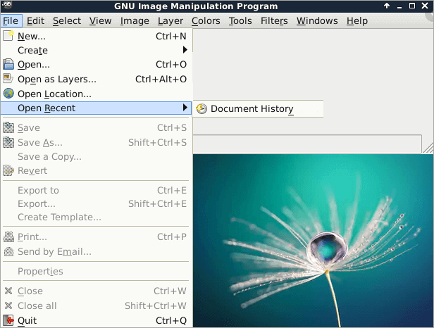 GIMP recover last session