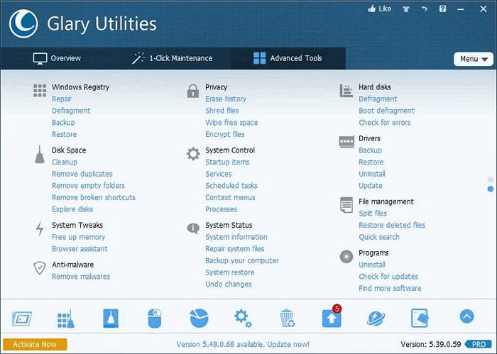 glary utility interface