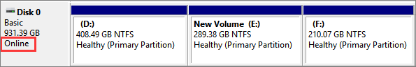 disk must show as online