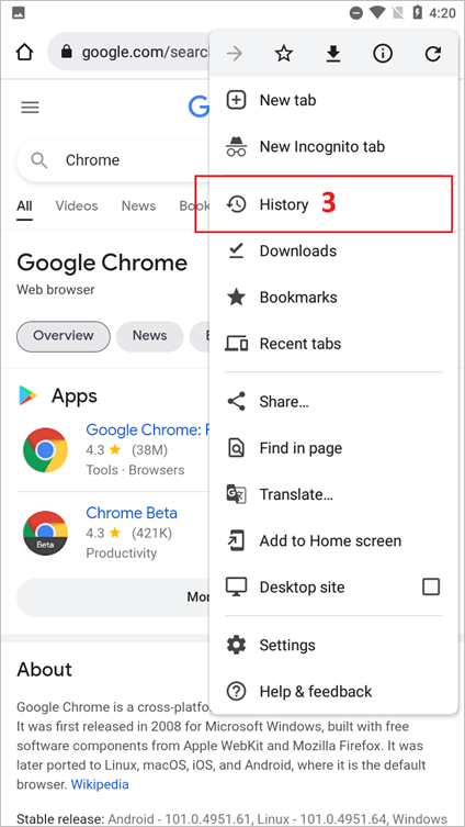 view Chrome history on a phone