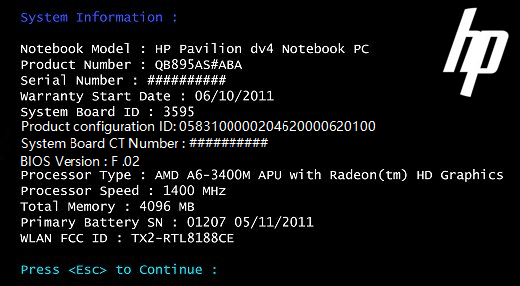 Check System Information in HP boot menu