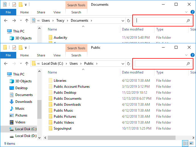 Search missing files on Windows desktop.