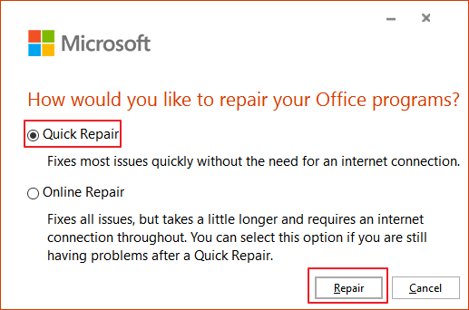 repair ms office to fix excel 2016 open and close automatically