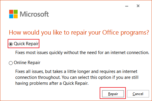 repair ms office to repair excel crashing