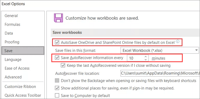 turn on autosave in office 365 excel