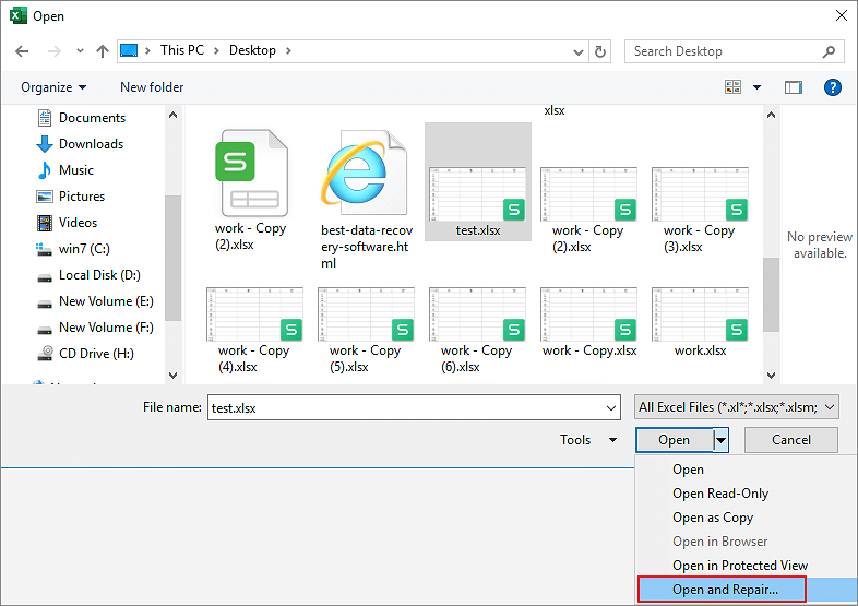 repair corrupted Excel files