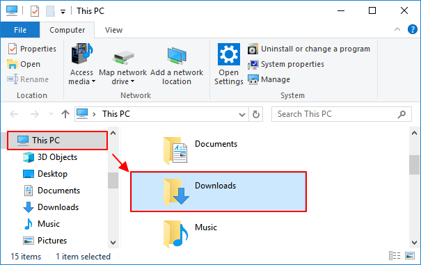 Open Downloads folder via File Explorer