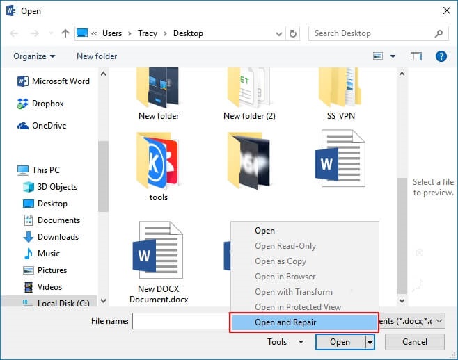 Choose Open and repair