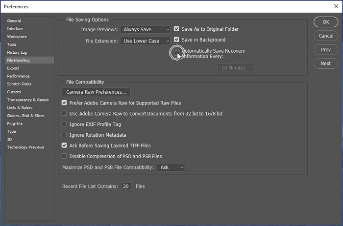 recover unsaved PSD files from autosave