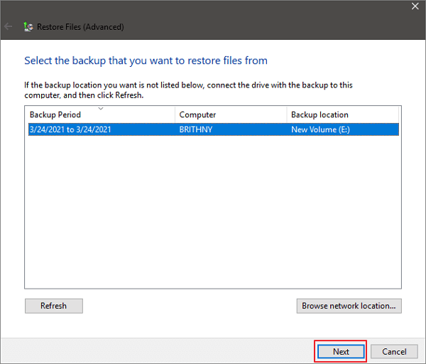 recover lost files with Windows 10 backup