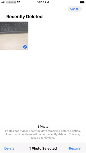 Recover deleted photos from iPhone via Recently Deleted