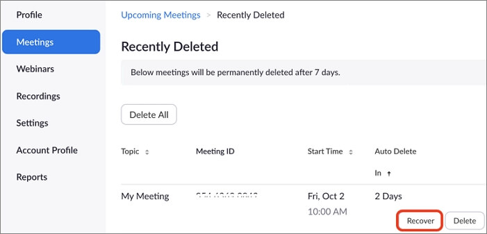Find and recover Zoom meetings.