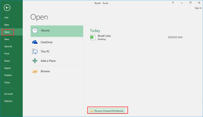 recover unsaved Excel workbook