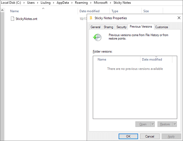 recover sticky notes Windows 10