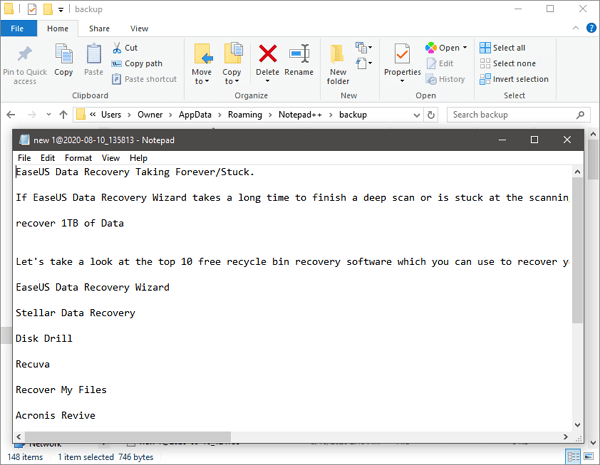 recover unsaved notepad files in Windows 10