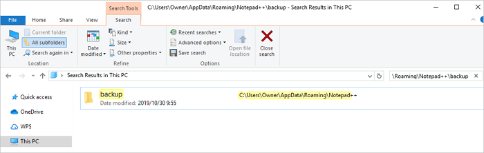 Locate Notepad ++ backup folder on your PC.