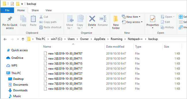 Find lost Notepad ++ files in backup folder.