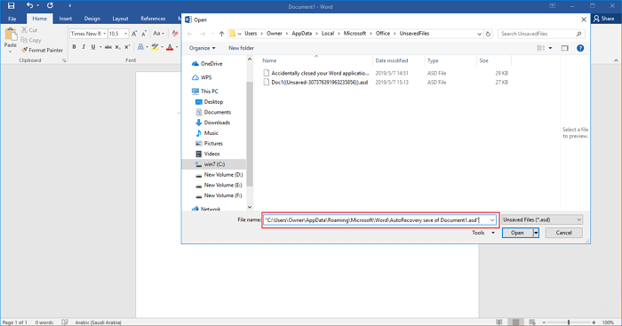 how to recover unsaved Word document with autorecover - 4
