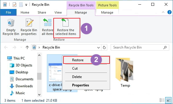 recover hard drive data from Recycle Bin in Windows 10