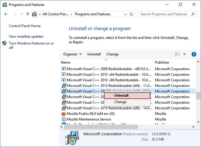 Reinstall Runtime libraries
