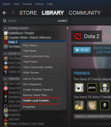 Delete local content of Steam games.